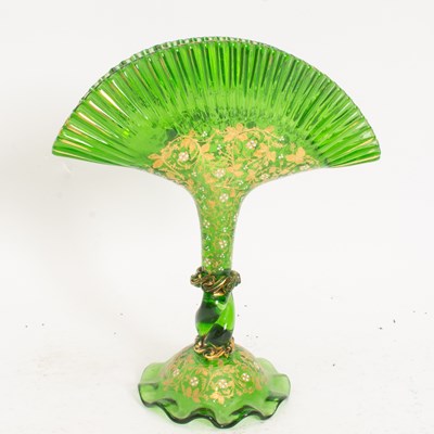 Lot 13 - Gilt Decorated Green Glass Fan Vase