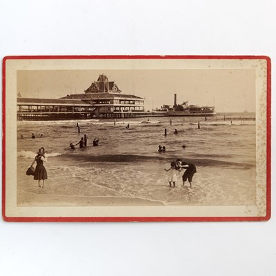 Lot 367 - Coney Island cabinet cards - one advertising the "Elephant Hotel" and three showing bathers