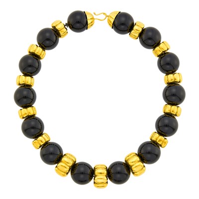 Lot 128 - Gold and Black Onyx Bead Necklace