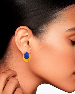 Lot 22 - Pair of Gold and Carved Lapis Earclips