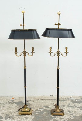 Lot 27 - Pair of Gilt and Ebonized Metal Floor Lamps