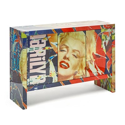 Lot 446 - Mimmo Rotella and Marco Ferreri Lithographic Transfer Printed Steel "Marilyn" Cabinet