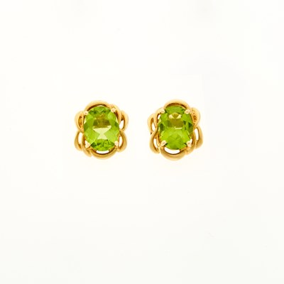 Lot 1185 - Pair of Gold and Peridot Earrings