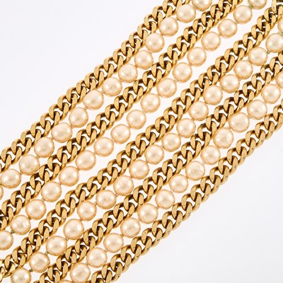 Lot 1127 - Chanel Nine Strand Curb Link and Imitation Pearl Bracelet