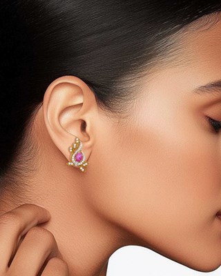 Lot 36 - Gold, Platinum, Synthetic Star Ruby and Diamond Brooch and Pair of Earclips