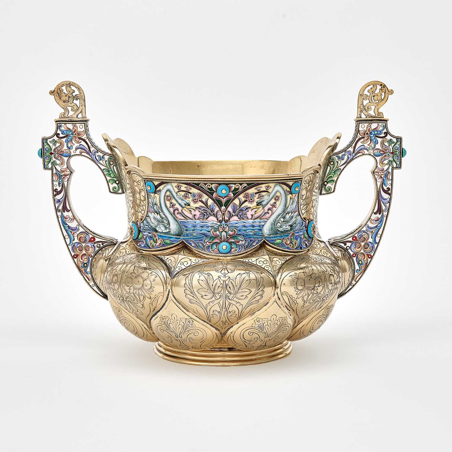 Lot 51 - Russian Silver-Gilt and Cloisonné Enamel Two-Handled Bowl
