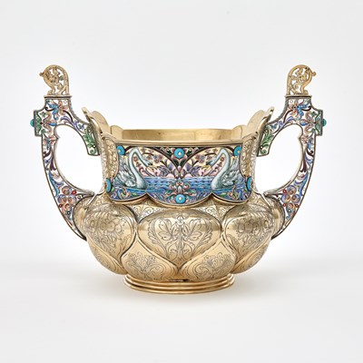 Lot Russian Silver-Gilt and Cloisonné Enamel Two-Handled Bowl