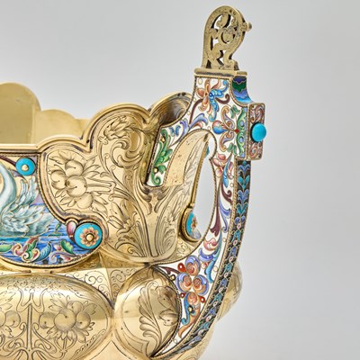 Lot 51 - Russian Silver-Gilt and Cloisonné Enamel Two-Handled Bowl