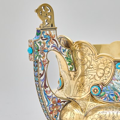 Lot 51 - Russian Silver-Gilt and Cloisonné Enamel Two-Handled Bowl