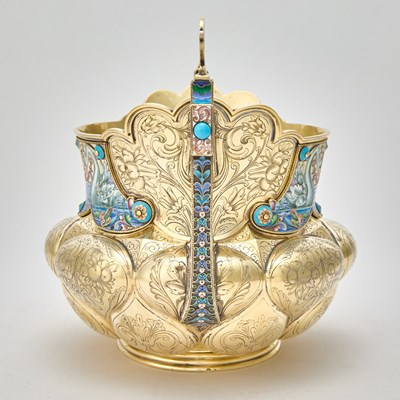 Lot 51 - Russian Silver-Gilt and Cloisonné Enamel Two-Handled Bowl
