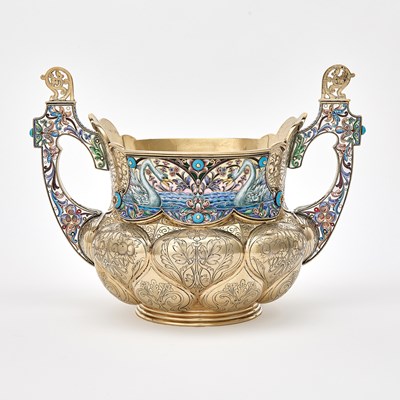 Lot 51 - Russian Silver-Gilt and Cloisonné Enamel Two-Handled Bowl