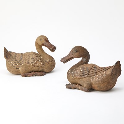 Lot 487 - A Pair of Chinese Pottery Ducks
