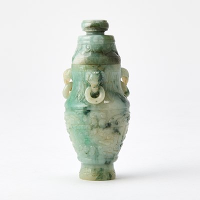 Lot 449 - A Chinese Carved Jadeite Vase and Cover