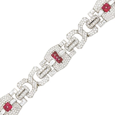 Lot 224 - Platinum, Ruby and Diamond Bracelet, France