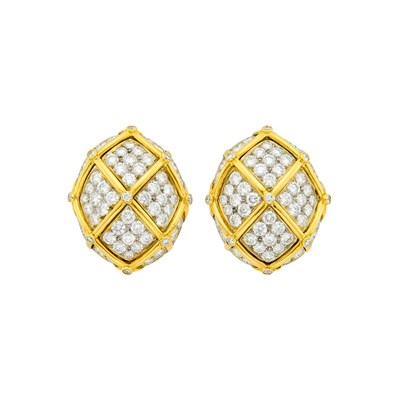 Lot 121 - Pair of Two-Color Gold and Diamond Earclips