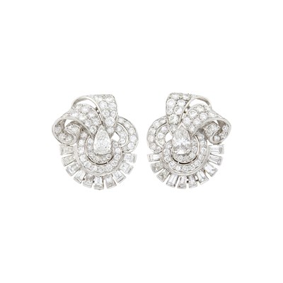 Lot 1126 - Pair of Platinum and Diamond Earrings