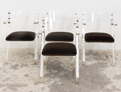 Lot 96 - Set of Four Contemporary Upholstered and Acrylic Open Armchairs