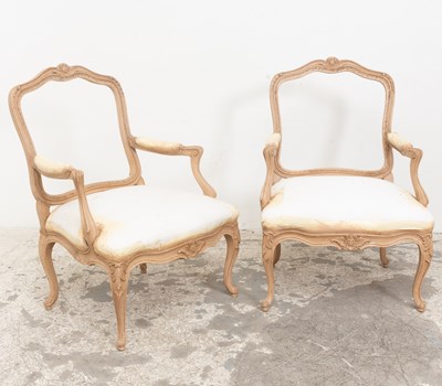 Lot 97 - Pair of Louis XV Style Cream Painted Bergères