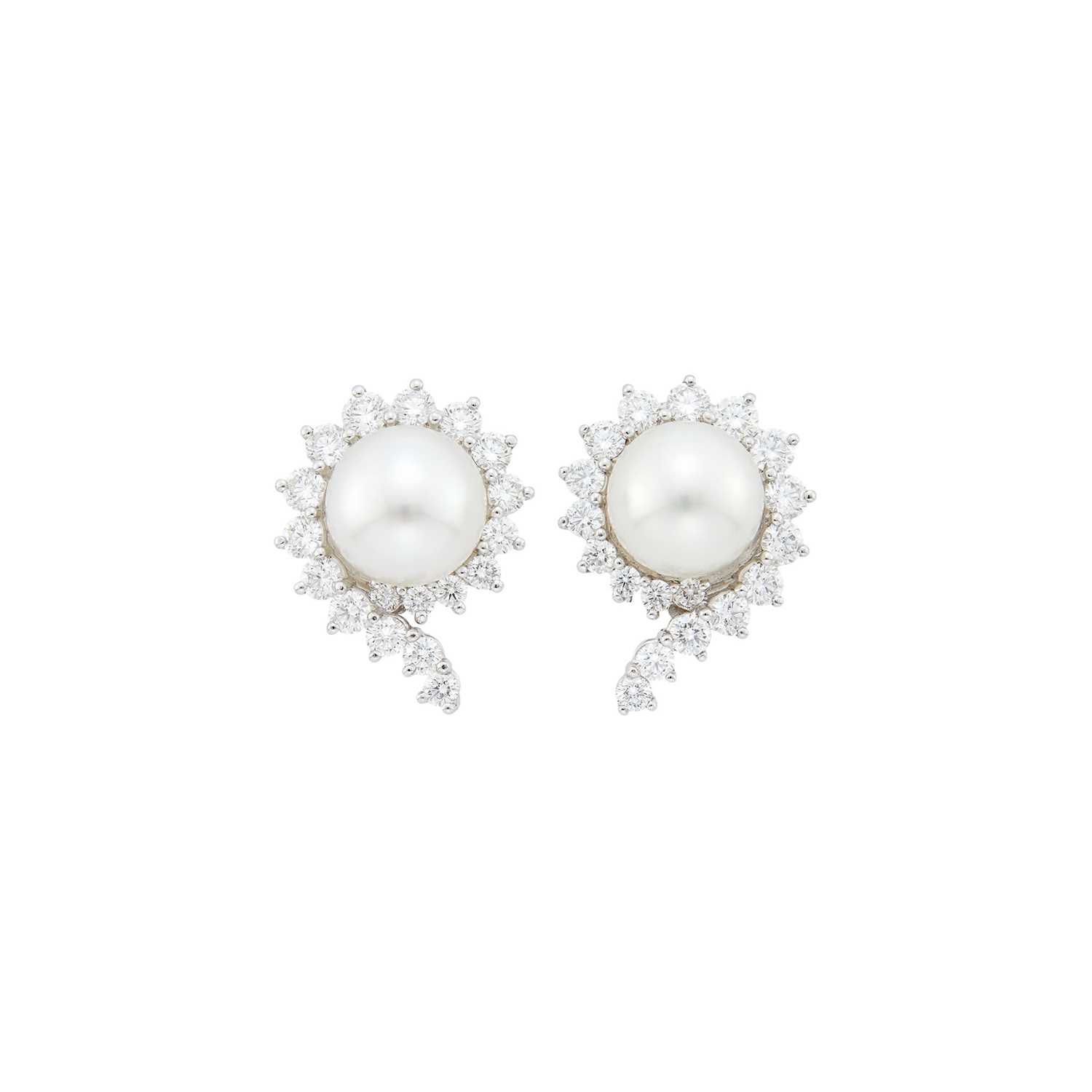 Lot 1130 - Angela Cummings for Assael Pair of Platinum, South Sea Cultured Pearl and Diamond Earclips