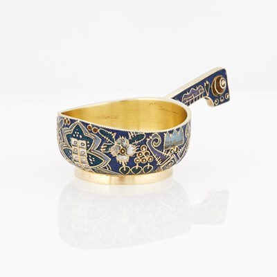 Lot 69 - Fabergé Silver-Gilt and Cloisonné Enamel Small Kovsh
