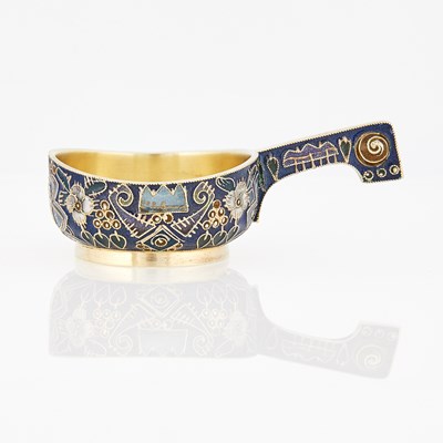 Lot 69 - Fabergé Silver-Gilt and Cloisonné Enamel Small Kovsh
