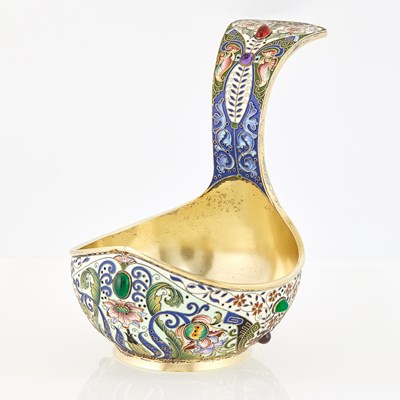 Lot 70 - Russian Silver-Gilt and Cloisonné Enamel Kovsh