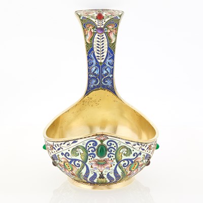 Lot 70 - Russian Silver-Gilt and Cloisonné Enamel Kovsh
