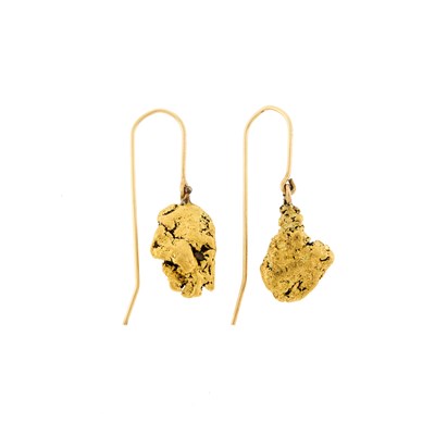 Lot 1054 - Pair of Gold Nugget Pendant-Earrings