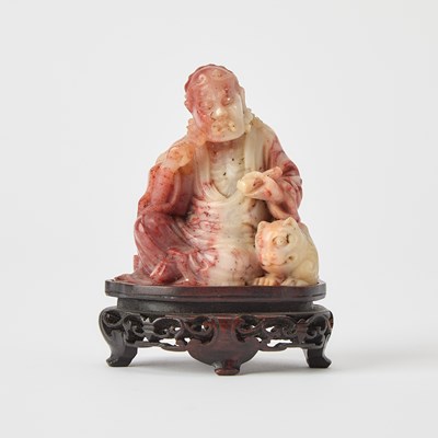 Lot 98 - A Chinese Soapstone Carving of the Tiger Luohan Pindola