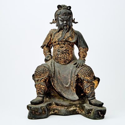 Lot 89 - A Chinese Gilt Lacquered Bronze Figure of Guandi
