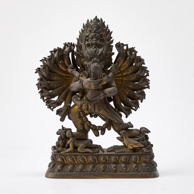 Lot 59 - A Sino-Tibetan Parcel Gilt Bronze Figure of Vajrabhairava and Vajravetali