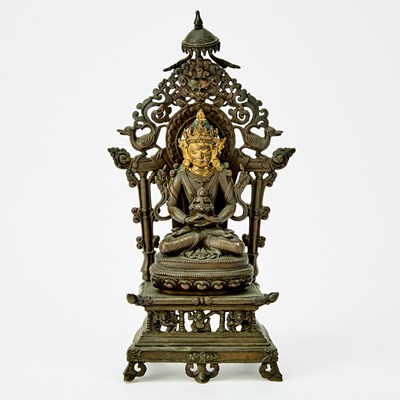 Lot 58 - A Sino Tibetan Parcel Gilt Lacquered Bronze Figure of Maitreya