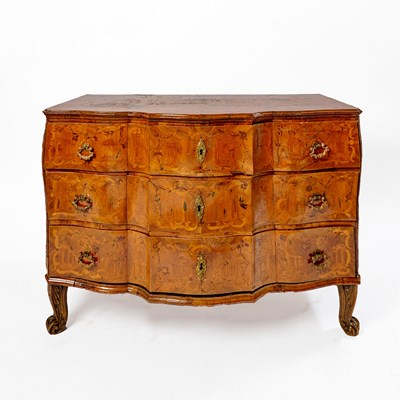 Lot 246 - South German Baroque Fruitwood Marquetry Inlaid Walnut Chest