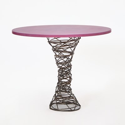 Lot 193 - Tornado Style Metal Table with a Violet Acrylic Top