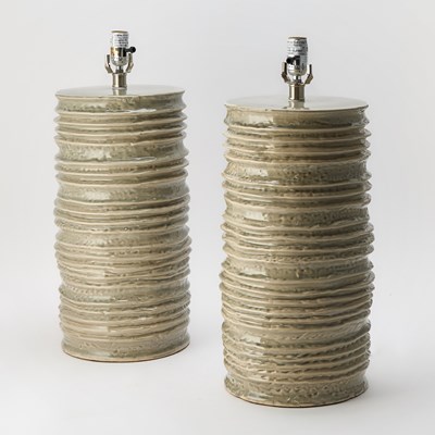 Lot 196 - Pair of Grey Glazed Ceramic Table Lamps