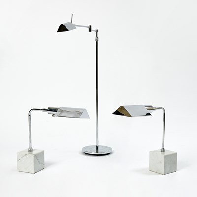 Lot 189 - Pair of Cedric Hartman Chrome and White Marble Table Lamps
