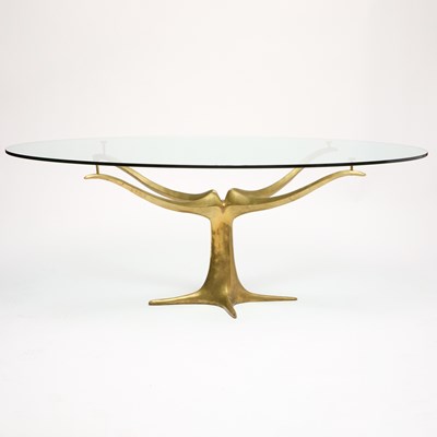 Lot 210A - Brass and Glass Dining Table, Manner of Fred Brouard