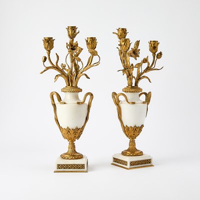 Lot 233 - Pair of Louis XVI Style Gilt Bronze Alabaster Candelabras