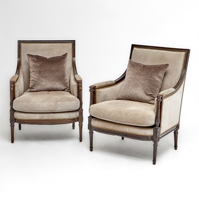 Lot 246 - Pair of Louis XVI Style Walnut Bergeres