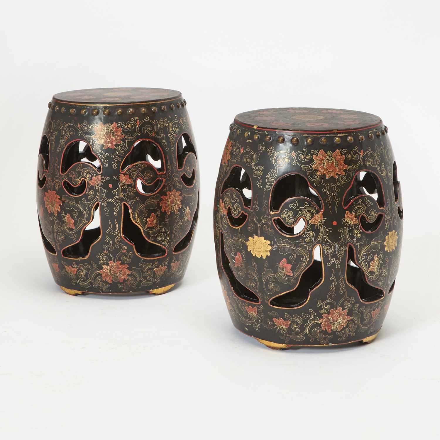 Lot 162 - Pair of Chinese Painted Wood Garden Stools