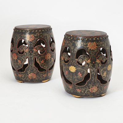 Lot 162 - Pair of Chinese Painted Wood Garden Stools