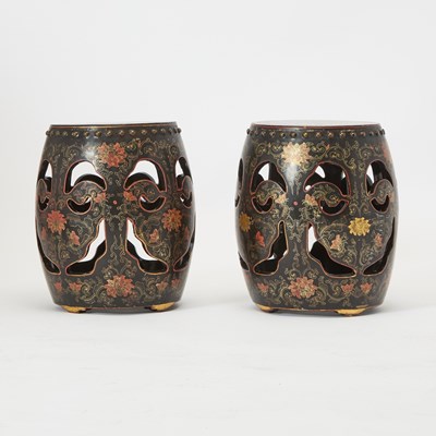 Lot 162 - Pair of Chinese Painted Wood Garden Stools