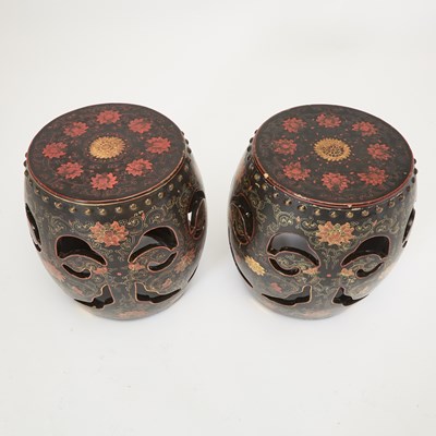 Lot 162 - Pair of Chinese Painted Wood Garden Stools