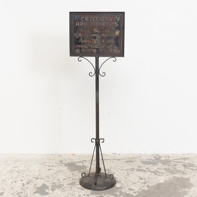 Lot 34 - Black and Gold Painted Iron Apartment Rental Sign