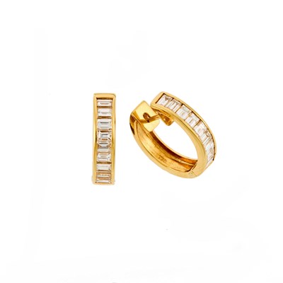 Lot 169 - Pair of Gold and Diamond Hoop Earrings
