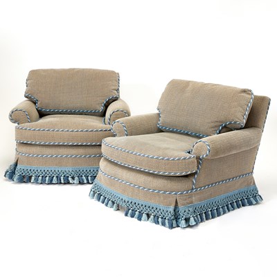 Lot 287 - Pair of Modern Grey and Blue Chord Upholstered Club Chairs