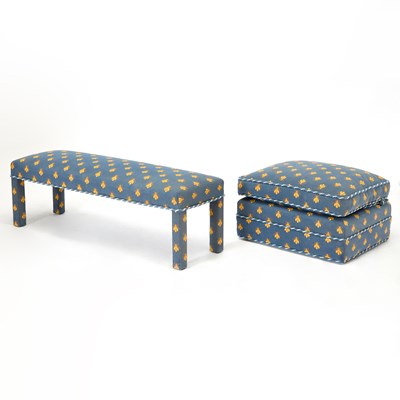 Lot 281 - Modern Blue and Maize Needlework Upholstered Bench