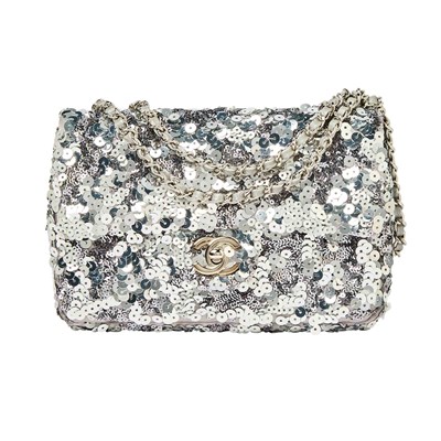 Lot 1187 - Chanel Silver Sequin Flap Bag