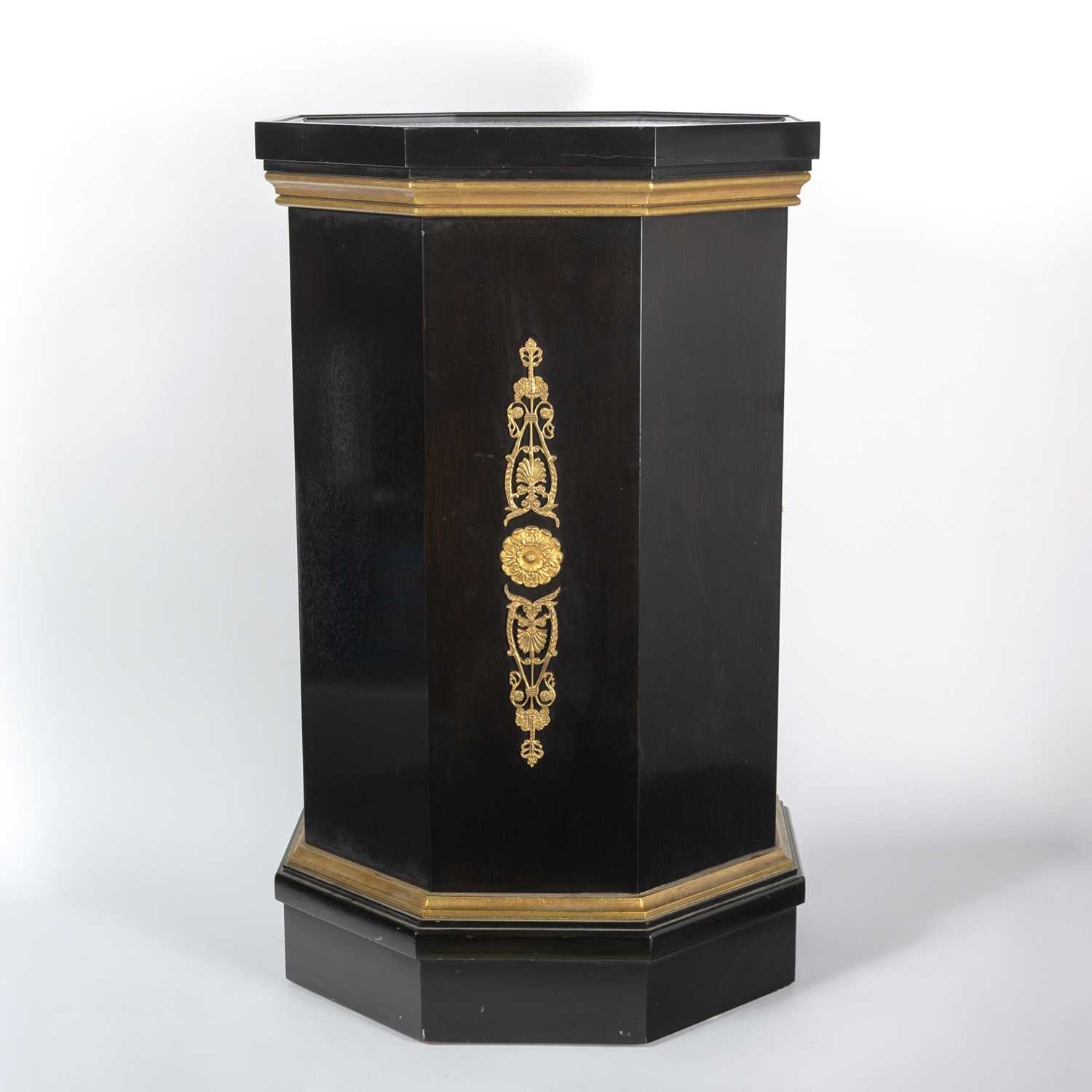 Lot 153 - Black Painted Wood and Gilt Metal Mounted Pedestal