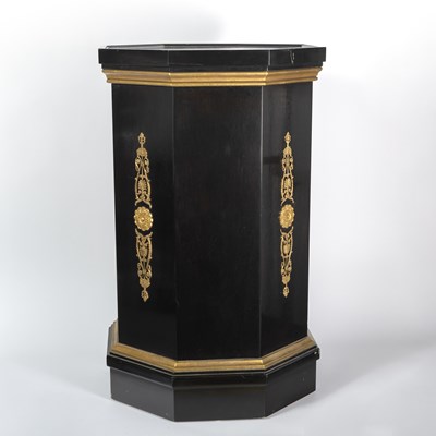 Lot 153 - Black Painted Wood and Gilt Metal Mounted Pedestal